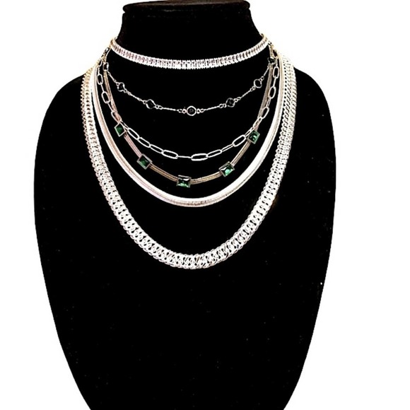 Handmade Diamond Emerald Choker Sterling Silver Multilayer Statement Necklace - Picture 6 of 8